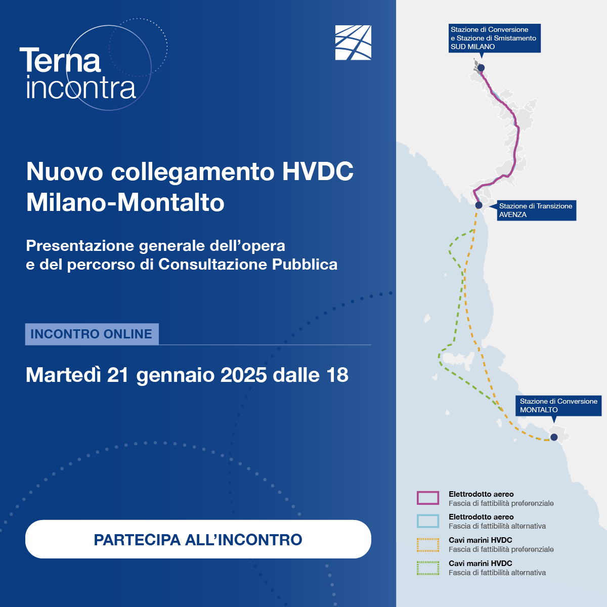 Avvio della Consultazione Pubblica per il nuovo collegamento HVDC Milano - Montalto 